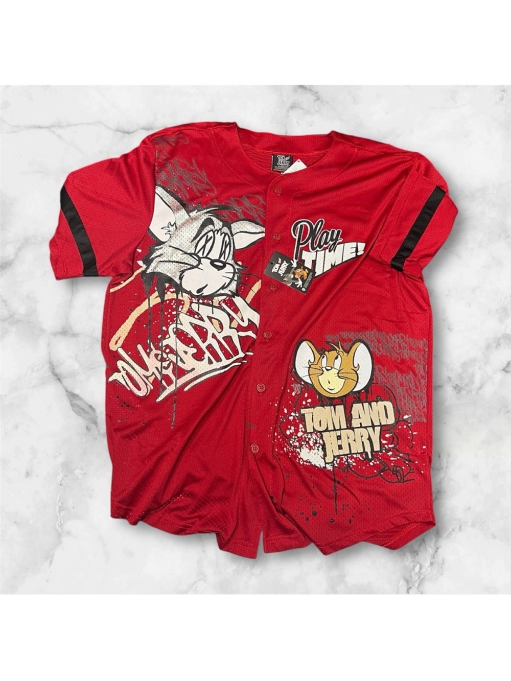 Tom and Jerry Warner Bros. Red Graphic Baseball Jersey xl